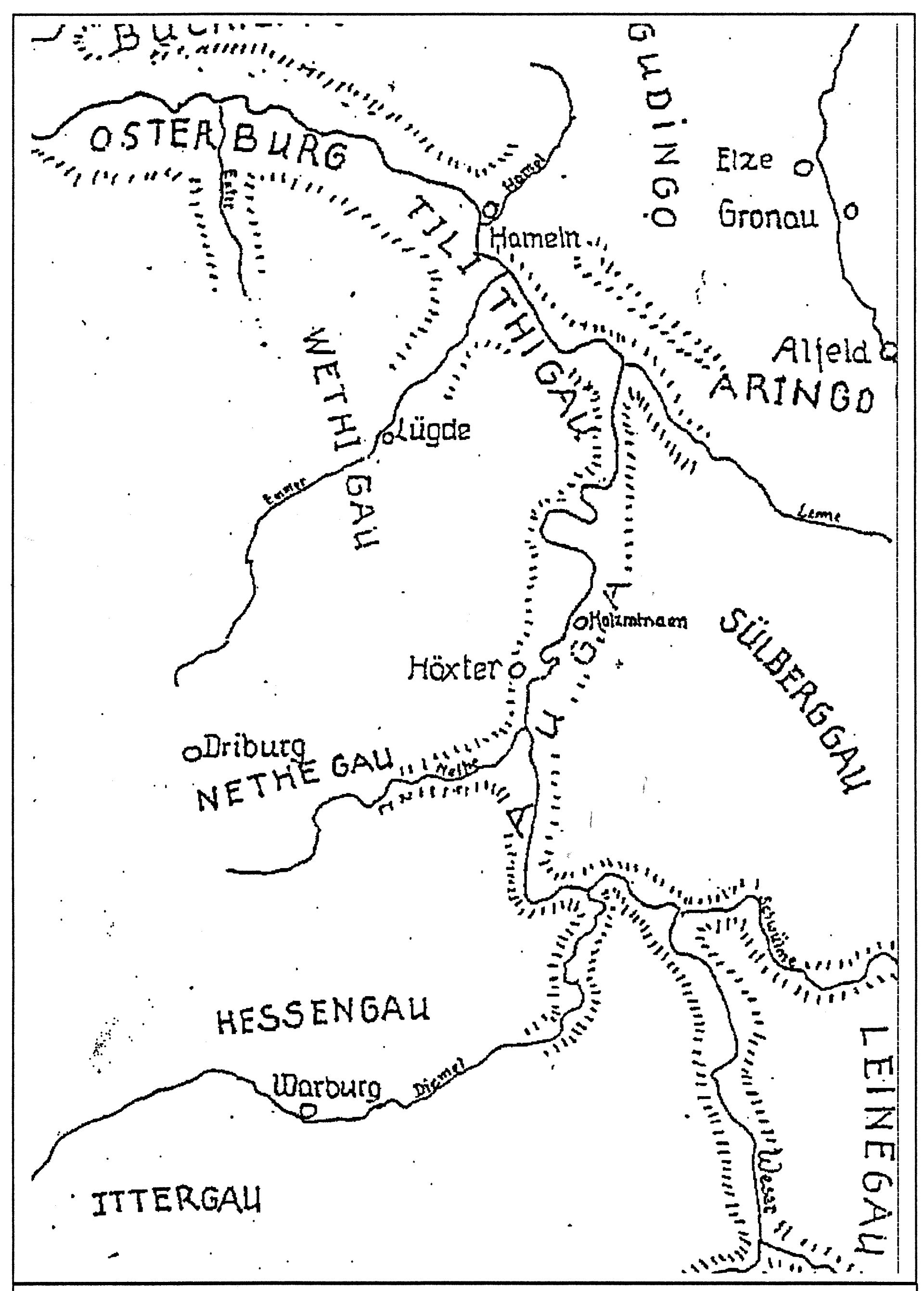karte der altsächsischen Gaue an der Oberweser